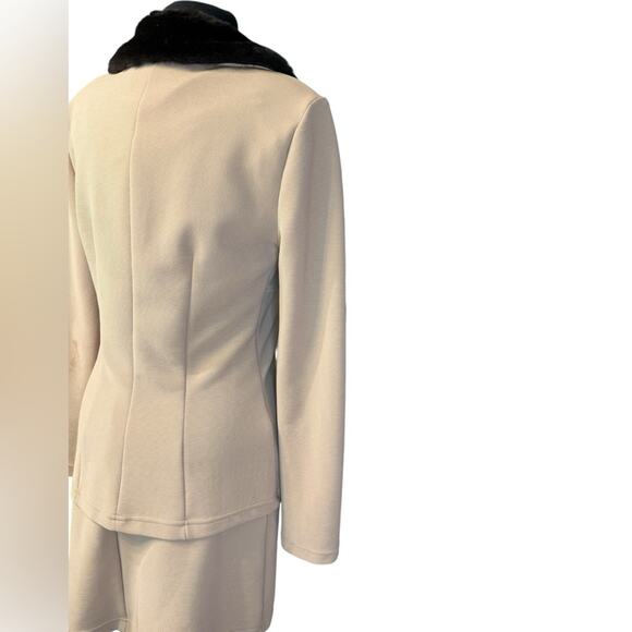 Y2K Fur Collar Ribbed Stretch Knit Dress Jacket Coord Set Size S Mob Wife Glam - Picture 4 of 9